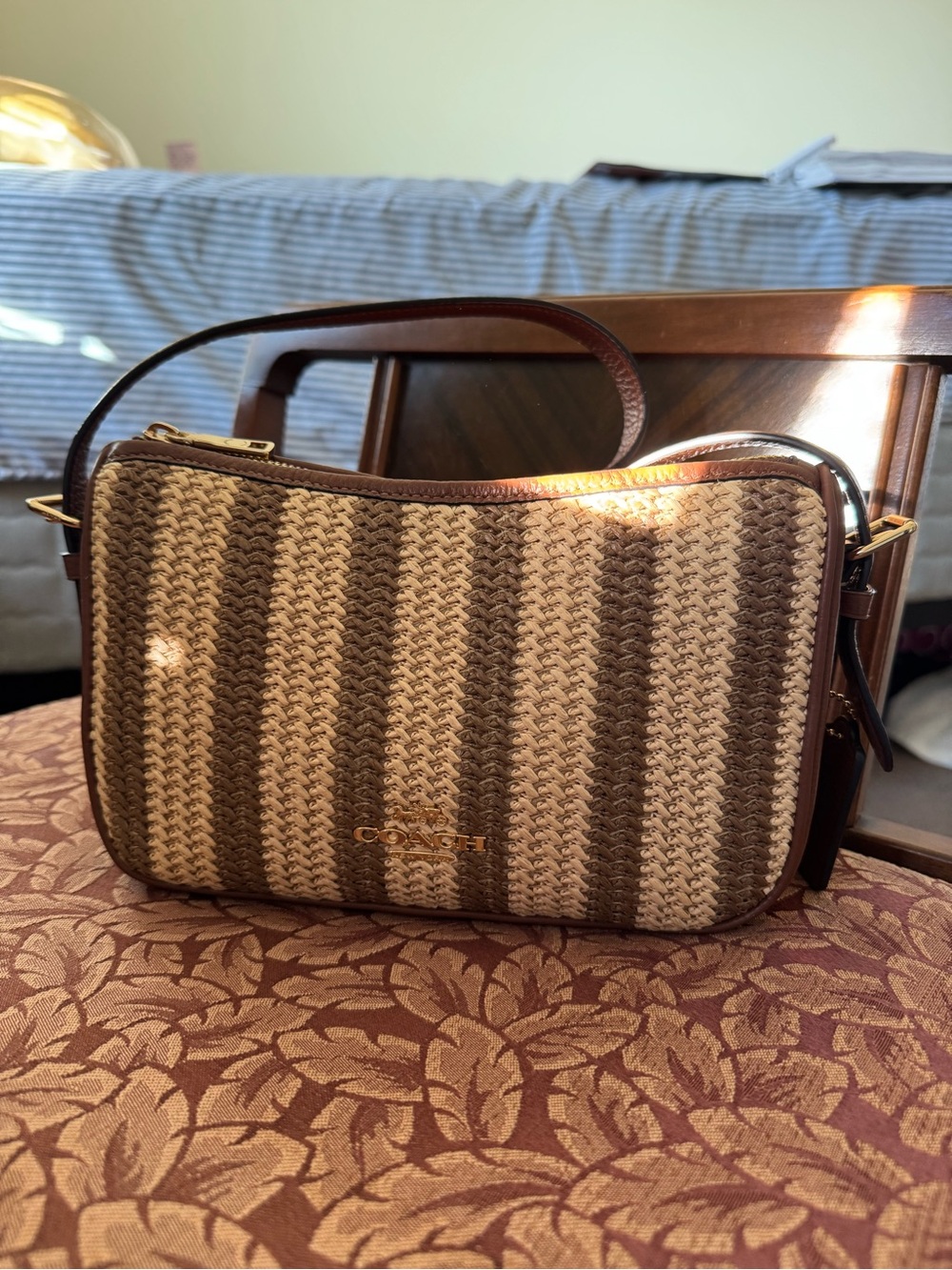 Coach Straw Striped Woven Kailey shoulder bag